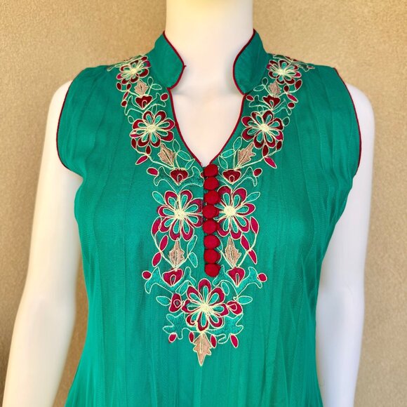 Emerald Embroidered Indian Anarkali Kurti Style Dress - Picture 5 of 8